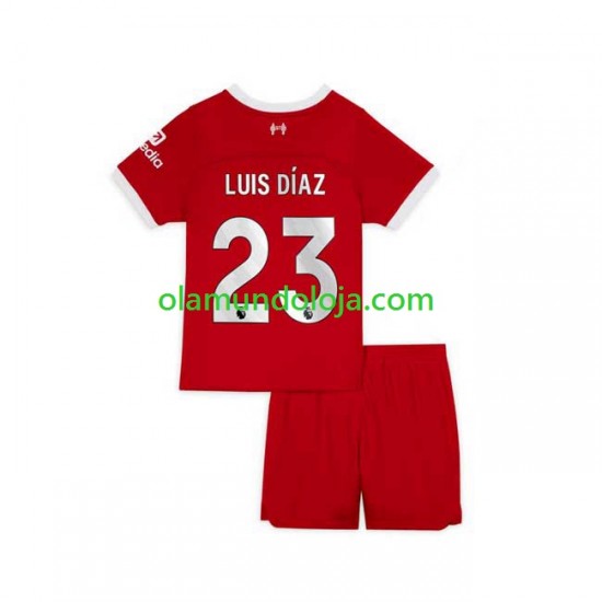 Camisola Liverpool Luis Diaz 23 Criança Equipamento Primeiro 2023-2024 Manga Curta